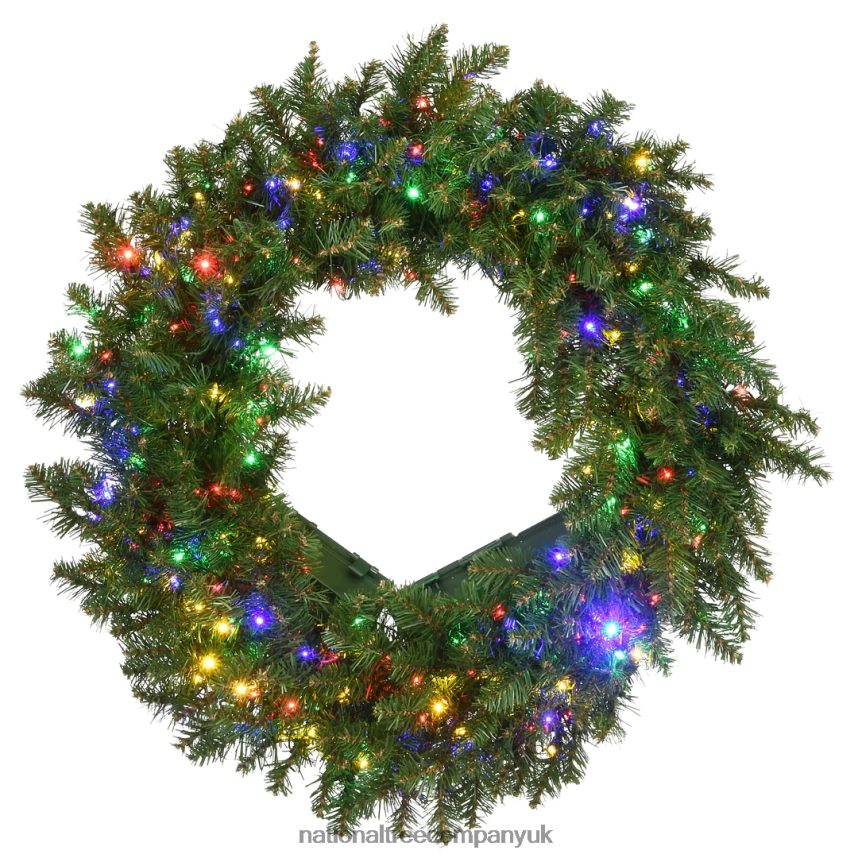 Greenery | National Tree Company Pre-Lit Artificial Christmas Wreath Green Kingswood Fir White Lights Christmas Collection 24 Inches F2L4F284